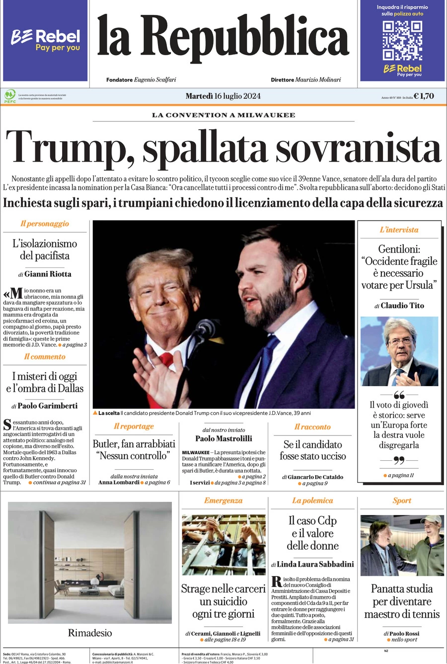 Prima-pagina-la-repubblica-edizione-di-oggi-16-07-2024