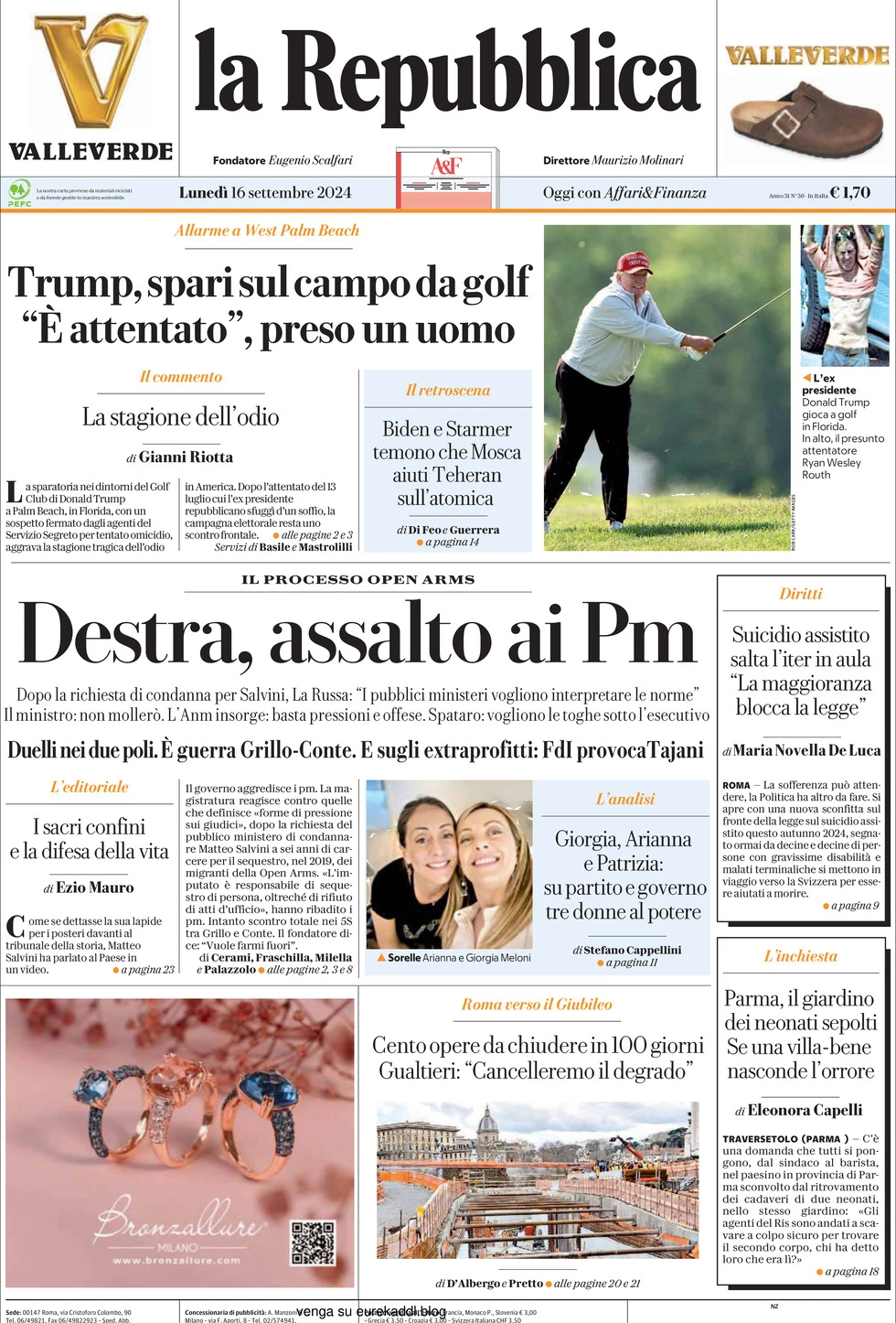 Prima-pagina-la-repubblica-edizione-di-oggi-16-09-2024