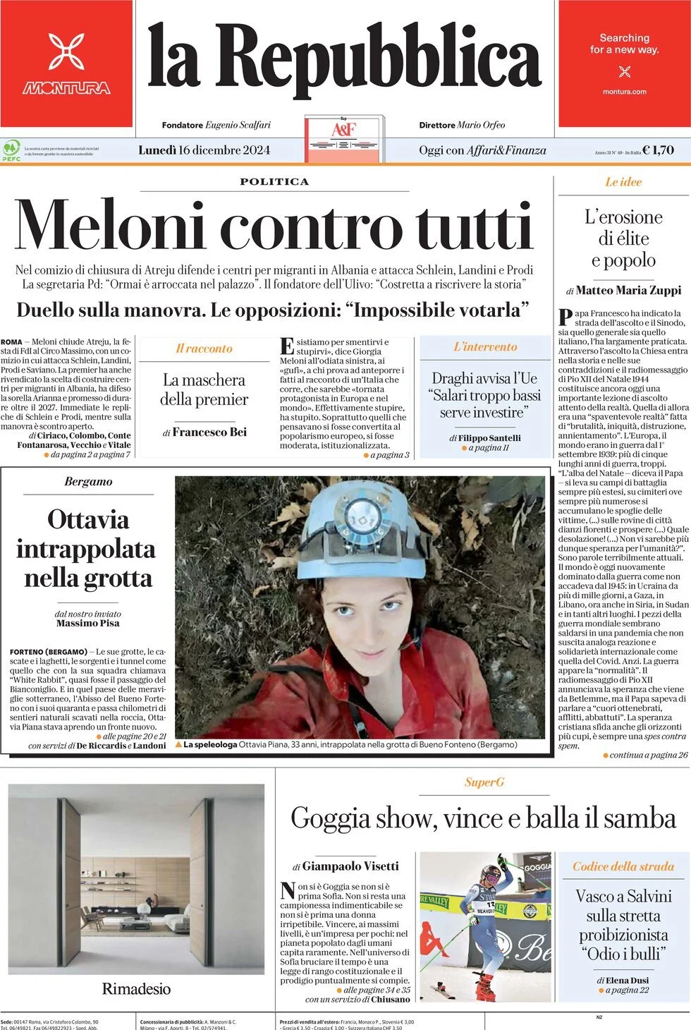 Prima-pagina-la-repubblica-edizione-di-oggi-16-12-2024