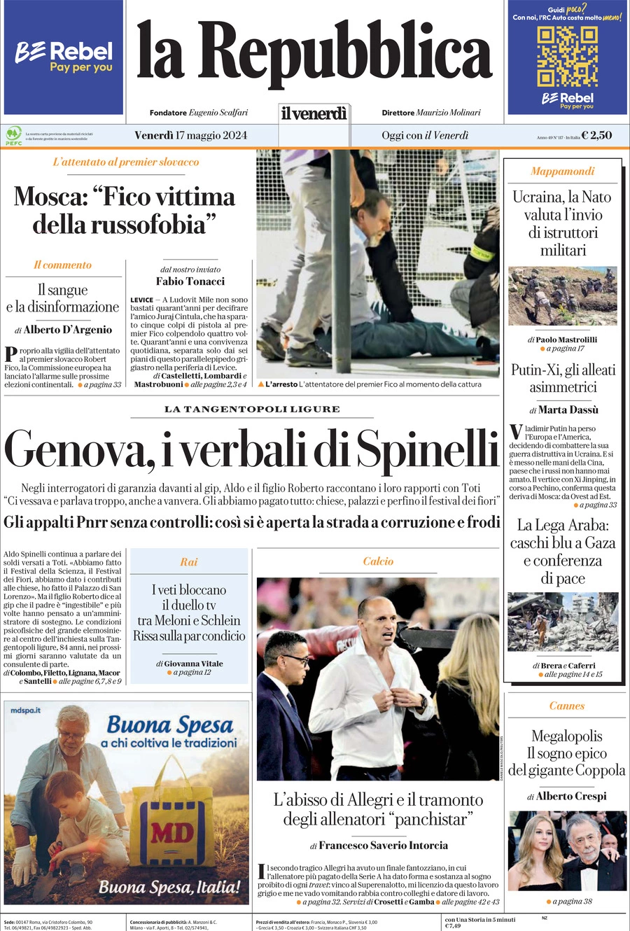 Prima-pagina-la-repubblica-edizione-di-oggi-17-05-2024