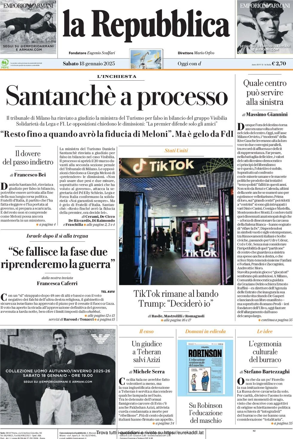 Prima-pagina-la-repubblica-edizione-di-oggi-18-01-2025