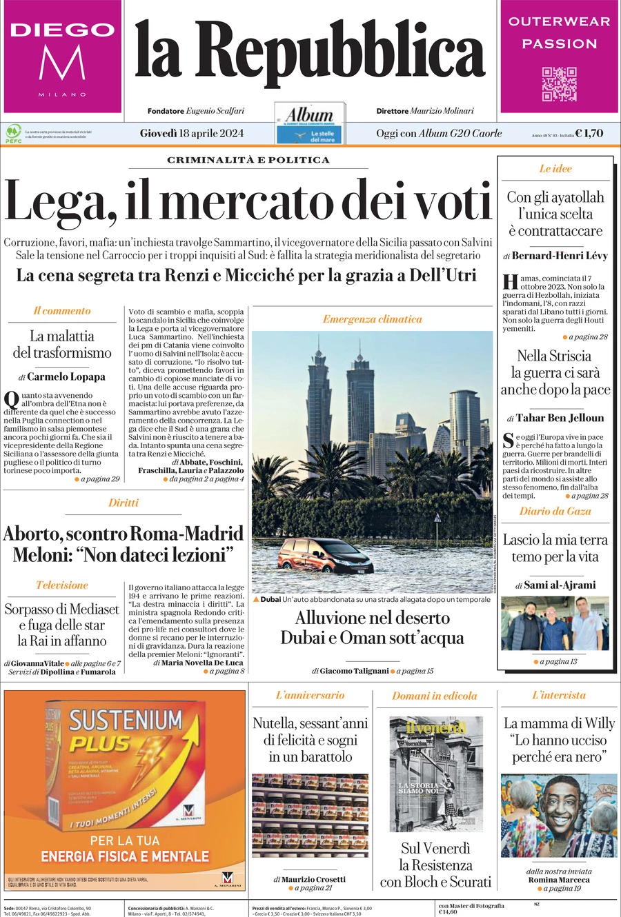 Prima-pagina-la-repubblica-edizione-di-oggi-18-04-2024