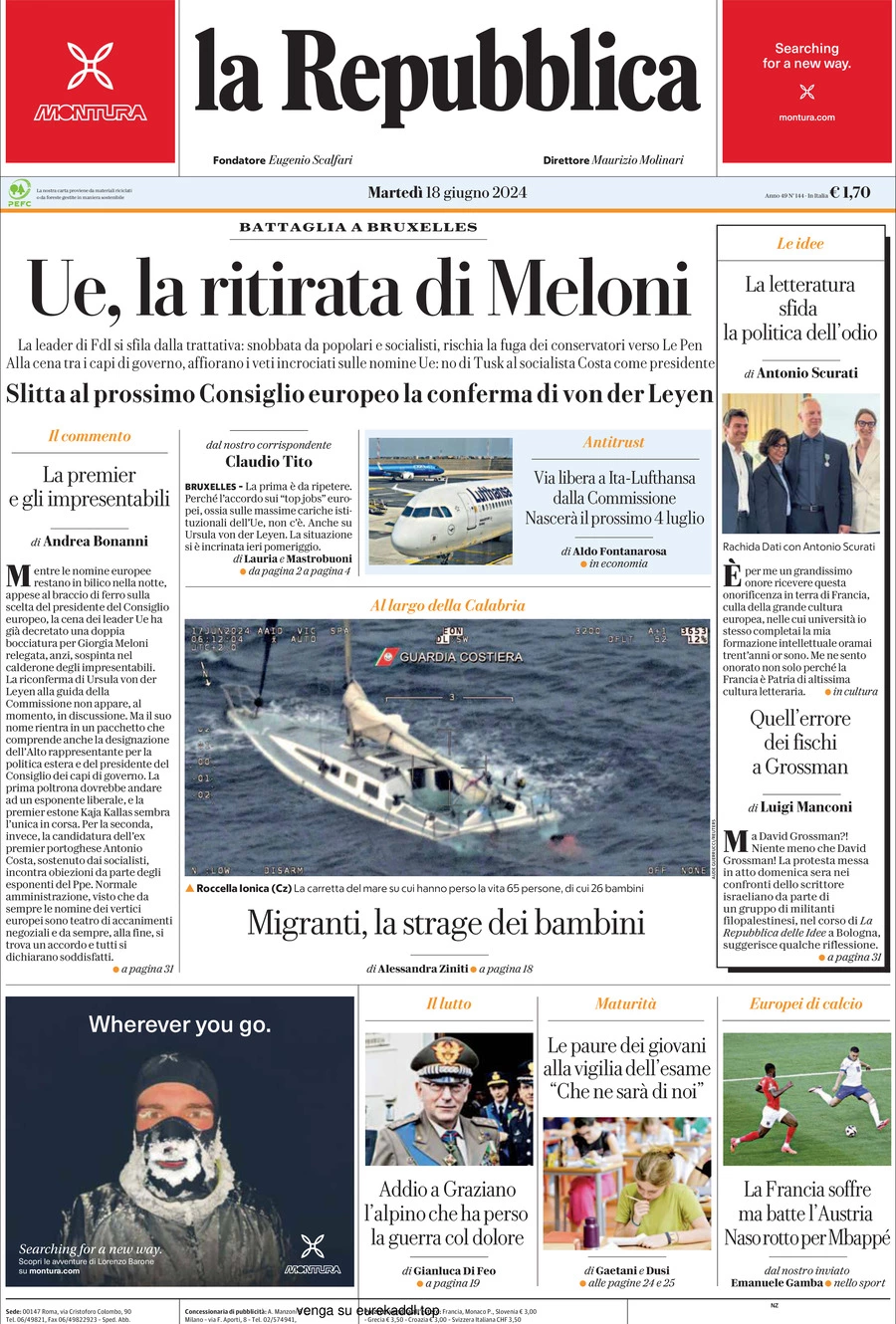 Prima-pagina-la-repubblica-edizione-di-oggi-18-06-2024