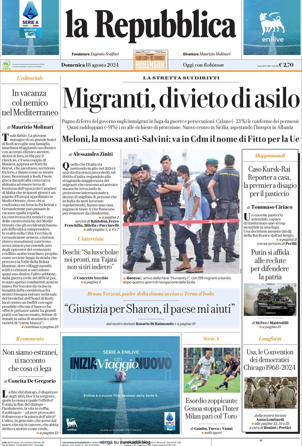 Prima-pagina-la-repubblica-edizione-di-oggi-18-08-2024