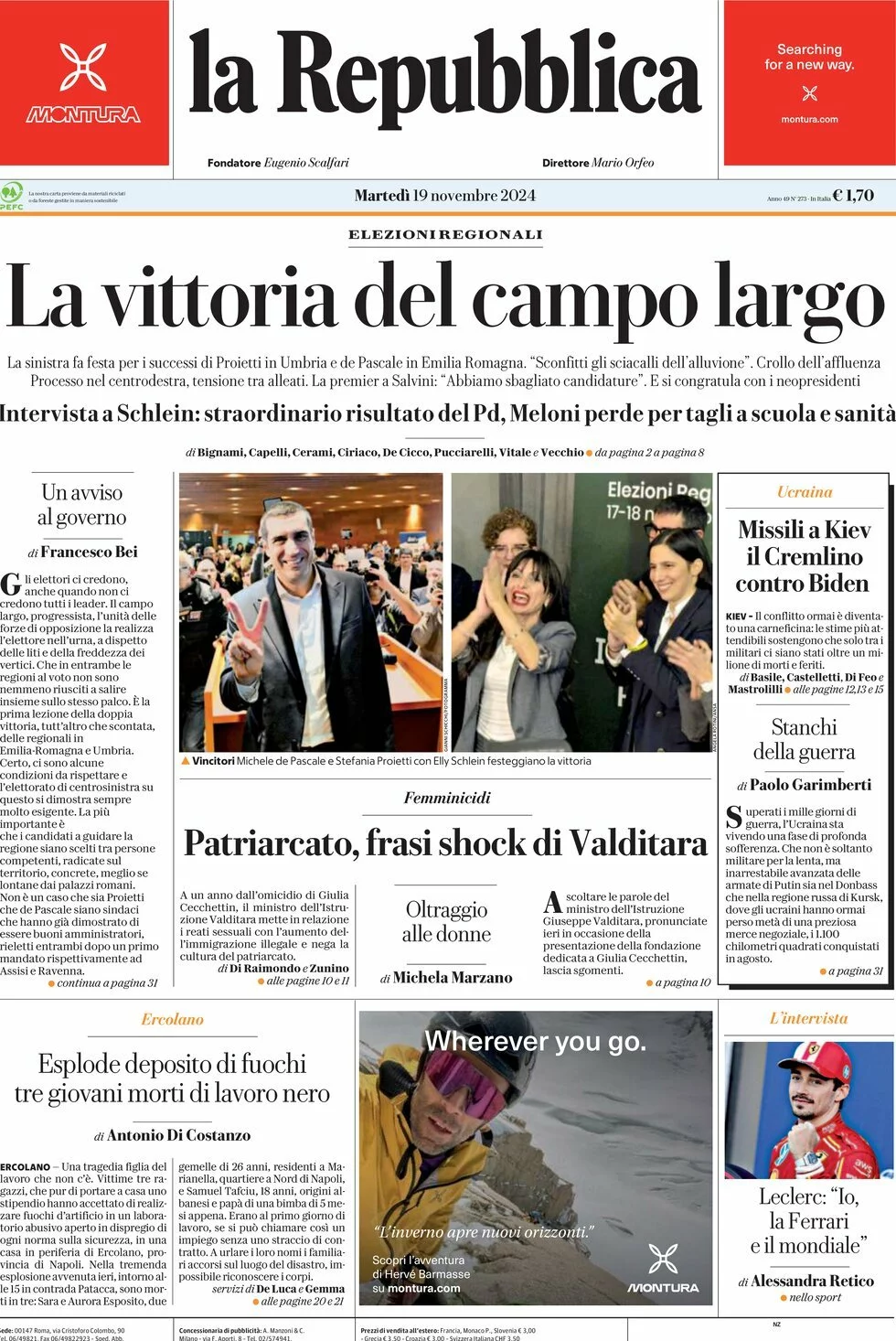 Prima-pagina-la-repubblica-edizione-di-oggi-19-11-2024