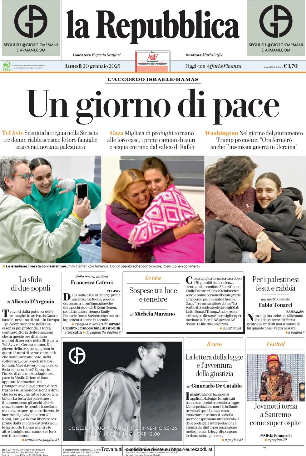 Prima-pagina-la-repubblica-edizione-di-oggi-20-01-2025