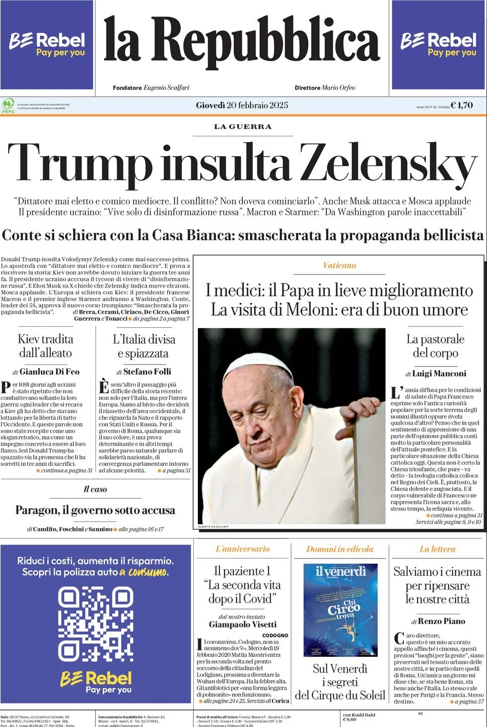 Prima-pagina-la-repubblica-edizione-di-oggi-20-02-2025