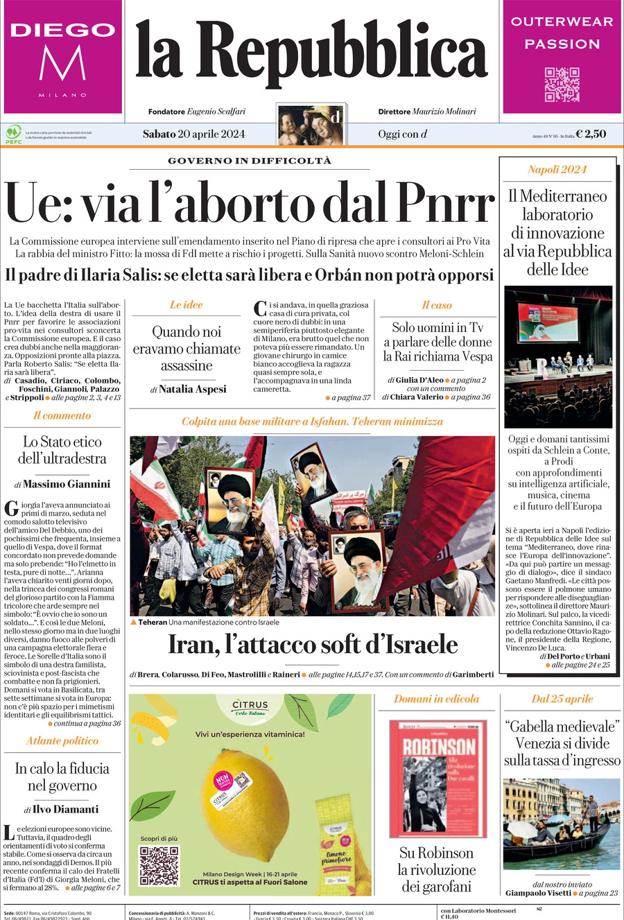 Prima-pagina-la-repubblica-edizione-di-oggi-20-04-2024