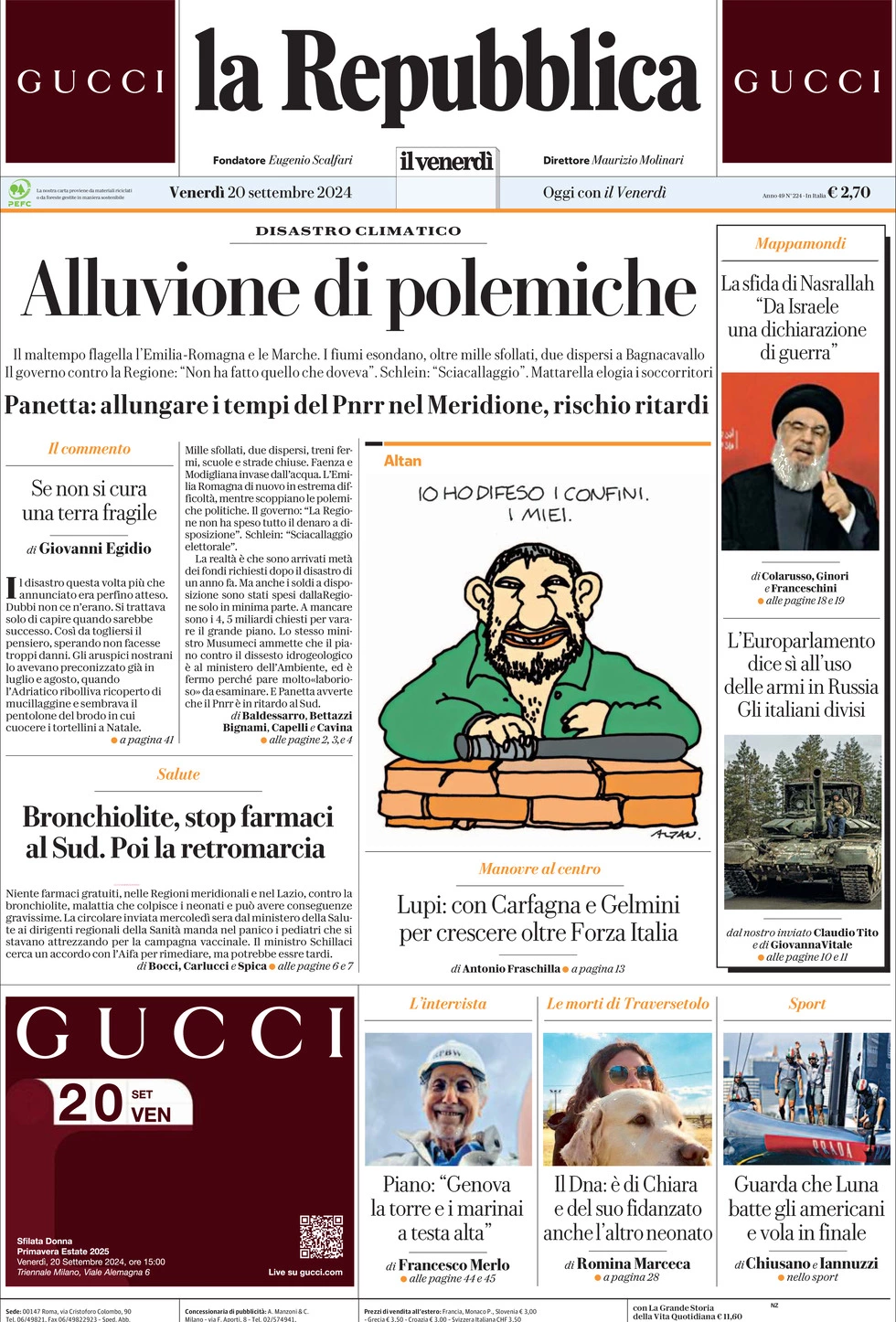 Prima-pagina-la-repubblica-edizione-di-oggi-20-09-2024