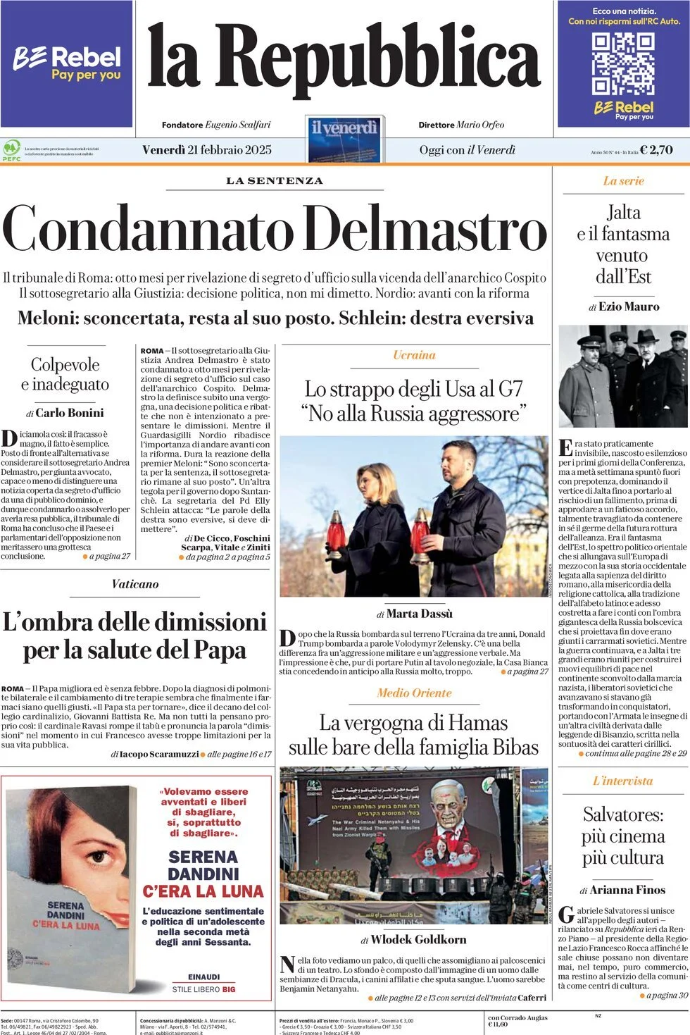 Prima-pagina-la-repubblica-edizione-di-oggi-21-02-2025