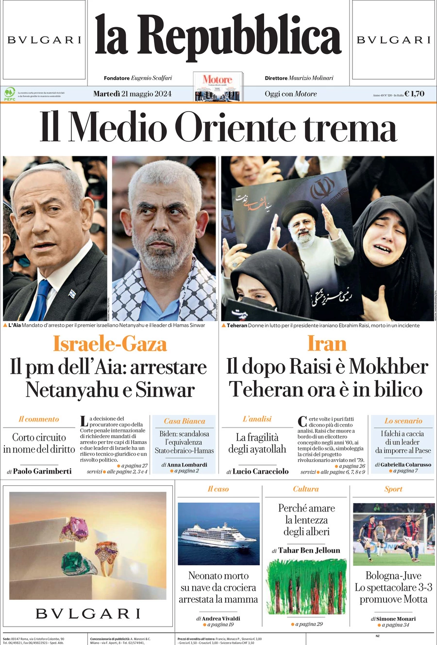 Prima-pagina-la-repubblica-edizione-di-oggi-21-05-2024