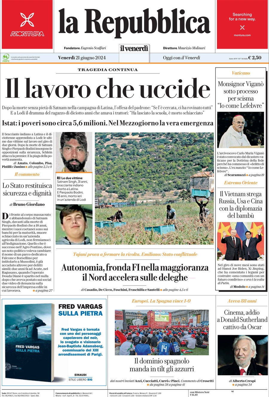 Prima-pagina-la-repubblica-edizione-di-oggi-21-06-2024