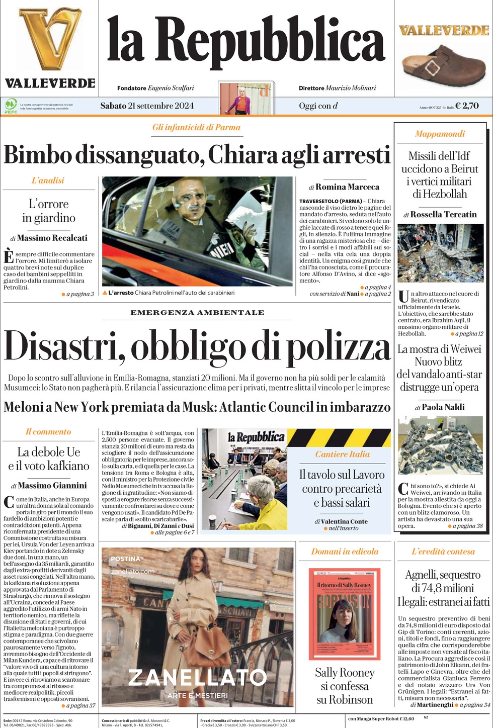 Prima-pagina-la-repubblica-edizione-di-oggi-21-09-2024