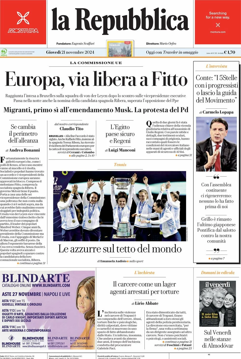 Prima-pagina-la-repubblica-edizione-di-oggi-21-11-2024