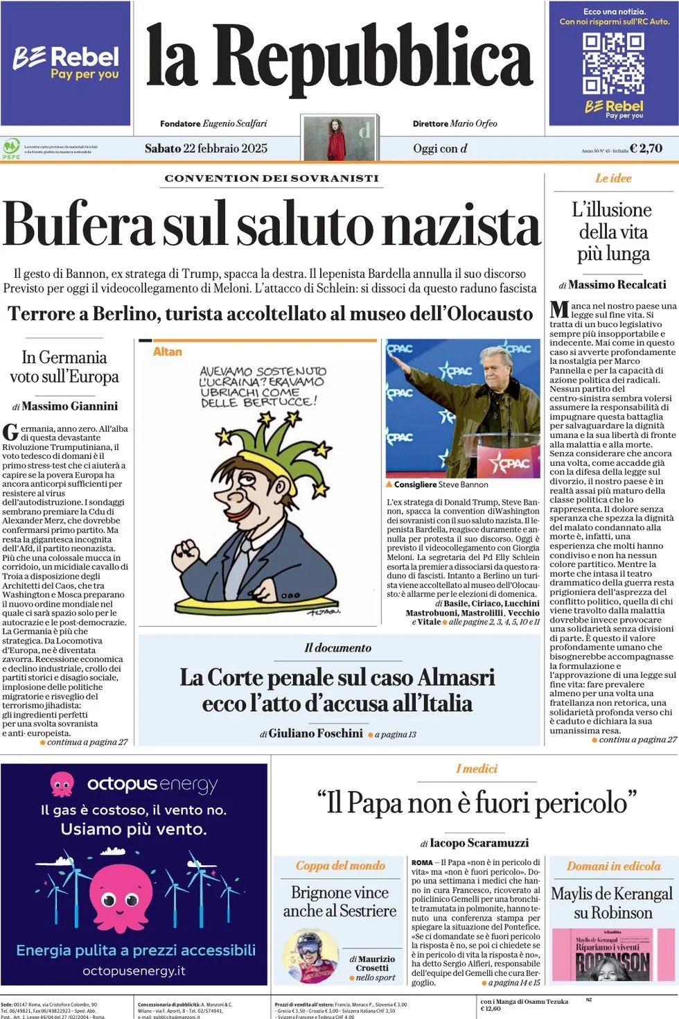 Prima-pagina-la-repubblica-edizione-di-oggi-22-02-2025