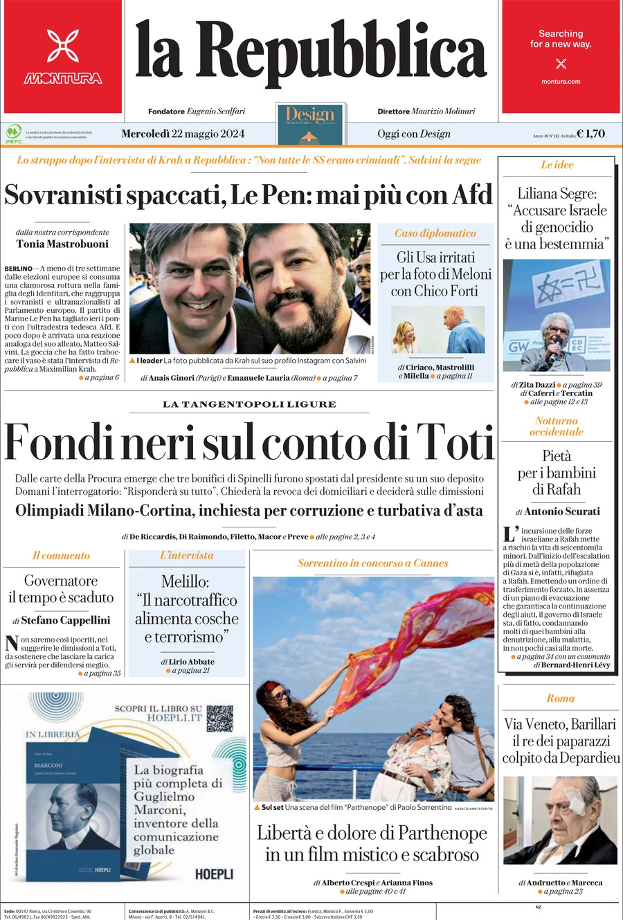 Prima-pagina-la-repubblica-edizione-di-oggi-22-05-2024