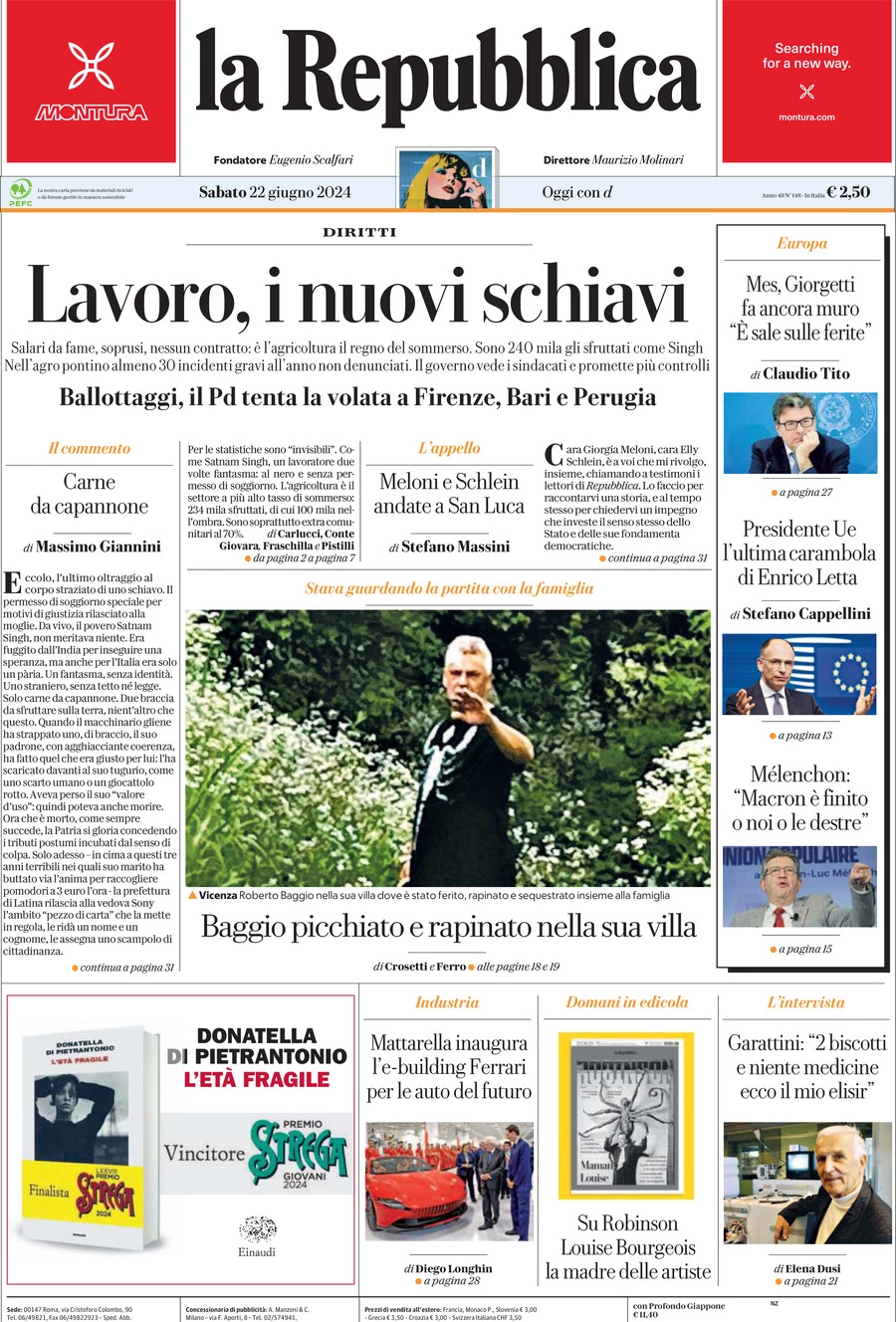 Prima-pagina-la-repubblica-edizione-di-oggi-22-06-2024