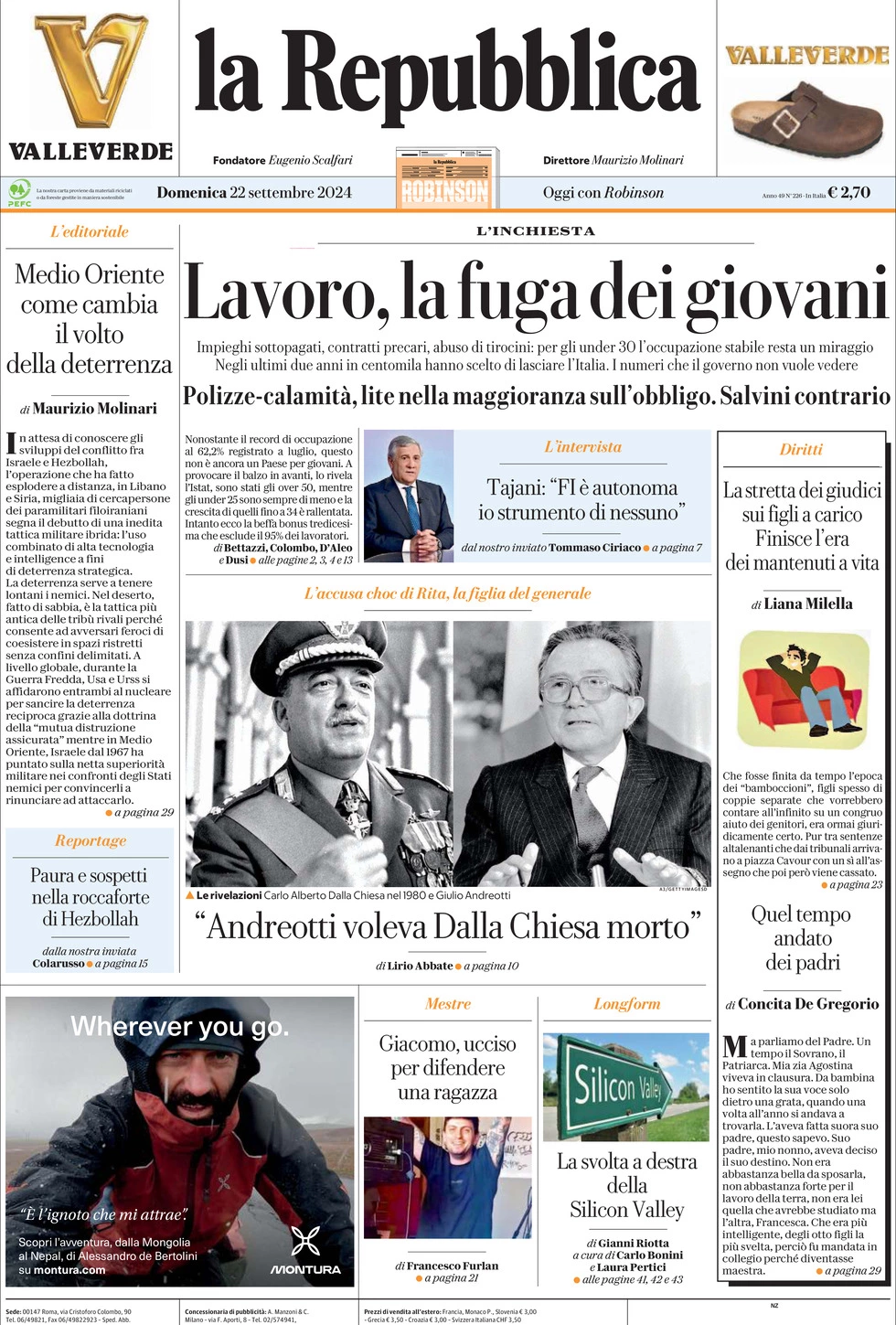 Prima-pagina-la-repubblica-edizione-di-oggi-22-09-2024