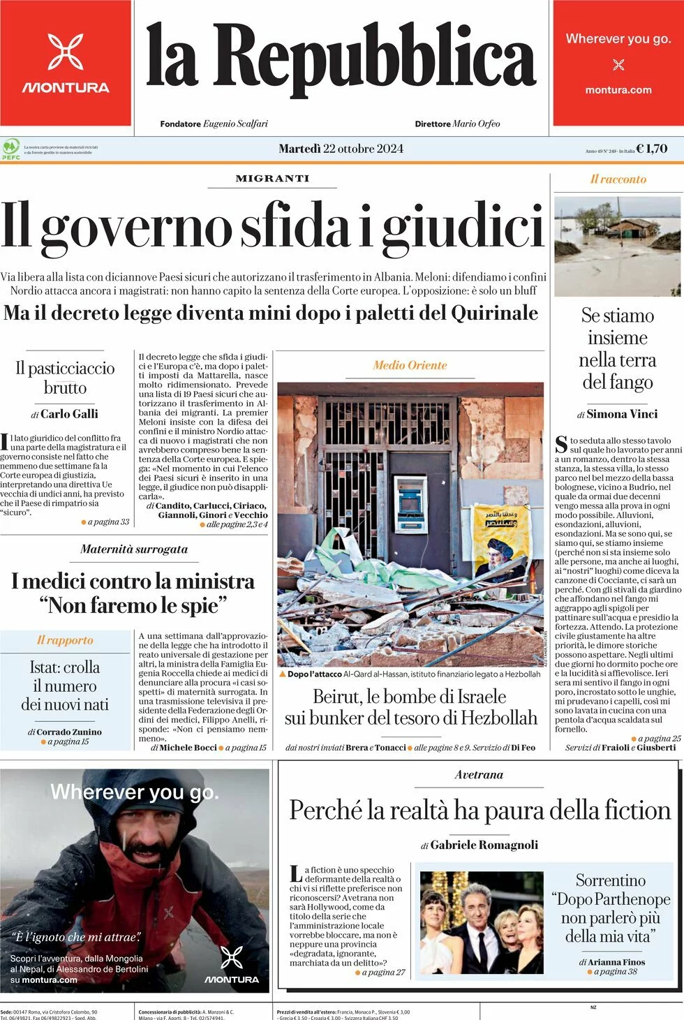 Prima-pagina-la-repubblica-edizione-di-oggi-22-10-2024