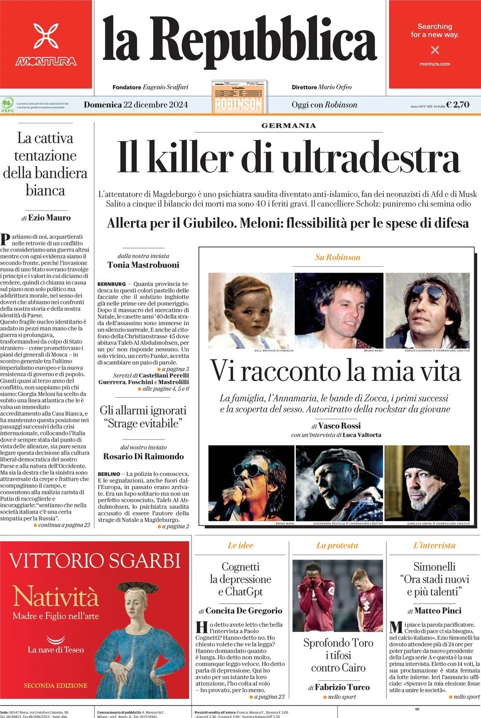 Prima-pagina-la-repubblica-edizione-di-oggi-22-12-2024