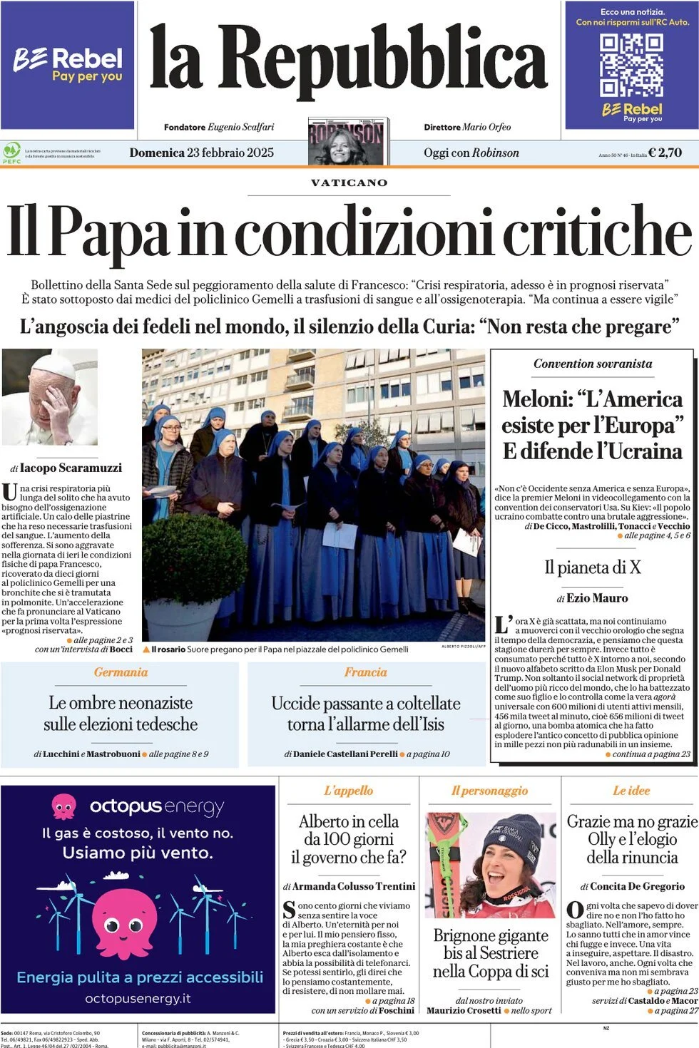 Prima-pagina-la-repubblica-edizione-di-oggi-23-02-2025