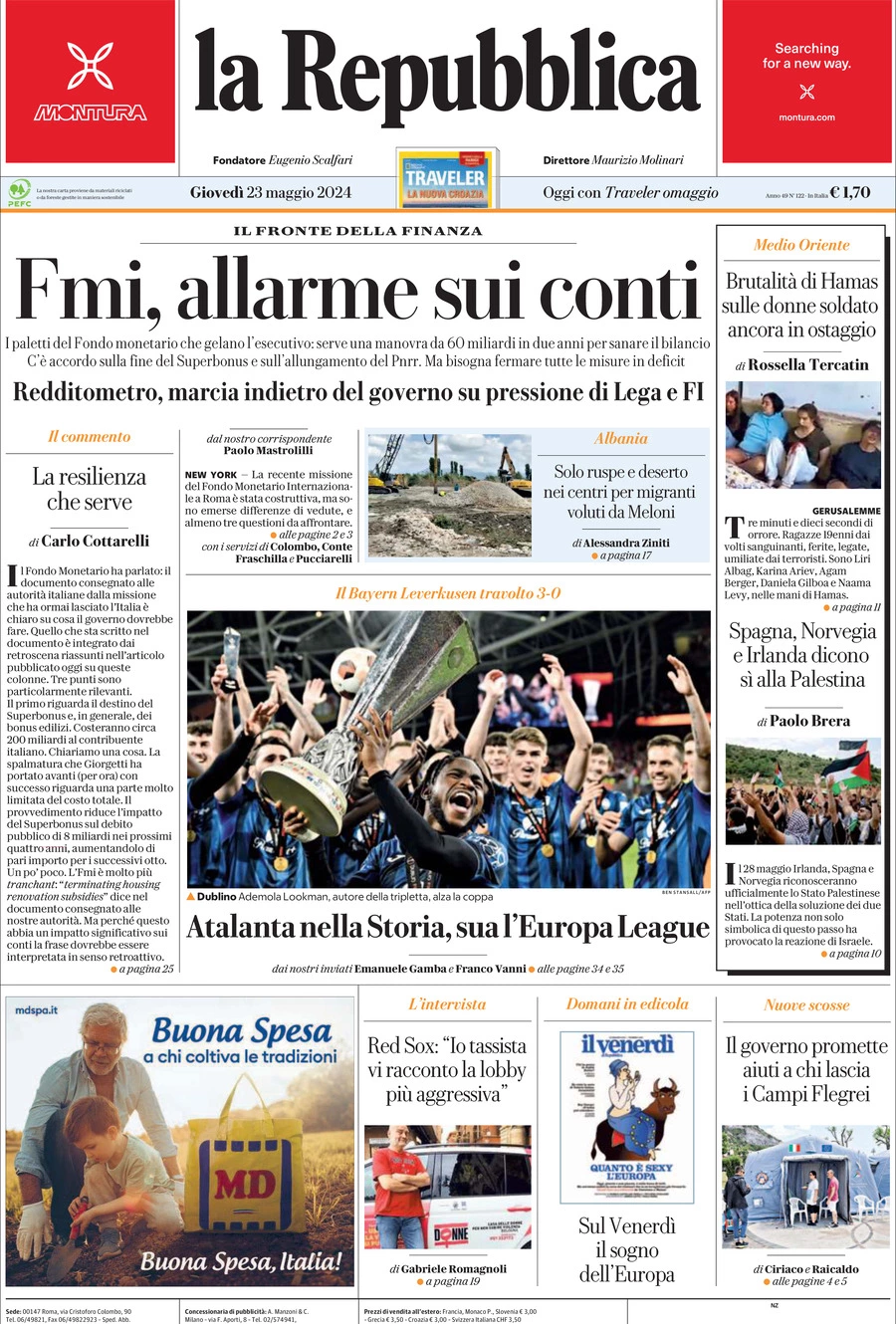 Prima-pagina-la-repubblica-edizione-di-oggi-23-05-2024