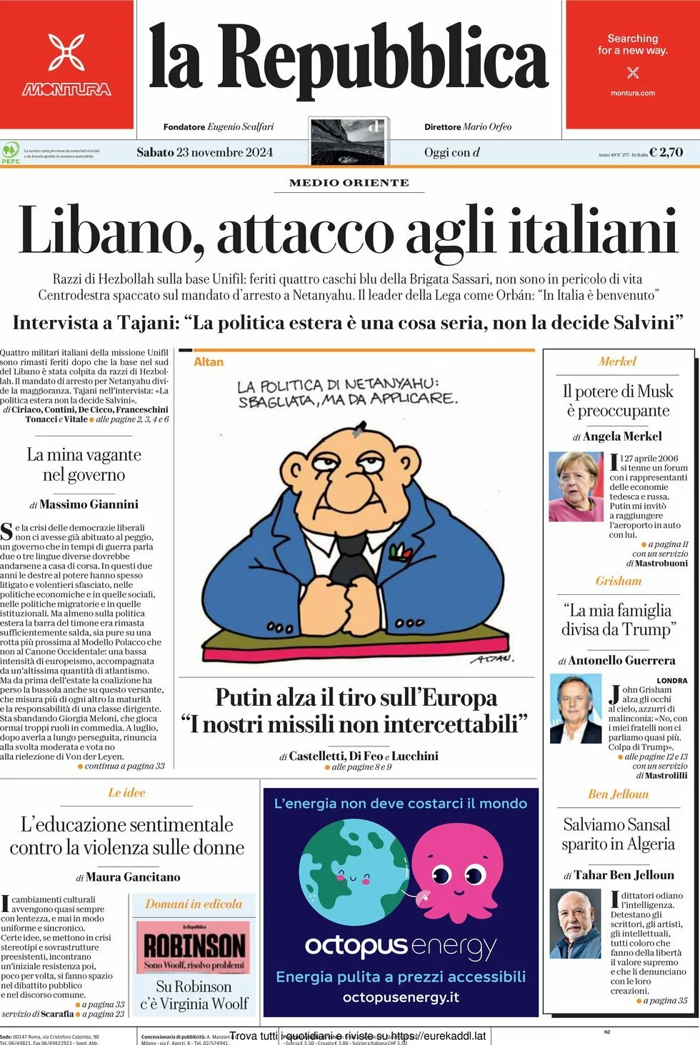 Prima-pagina-la-repubblica-edizione-di-oggi-23-11-2024