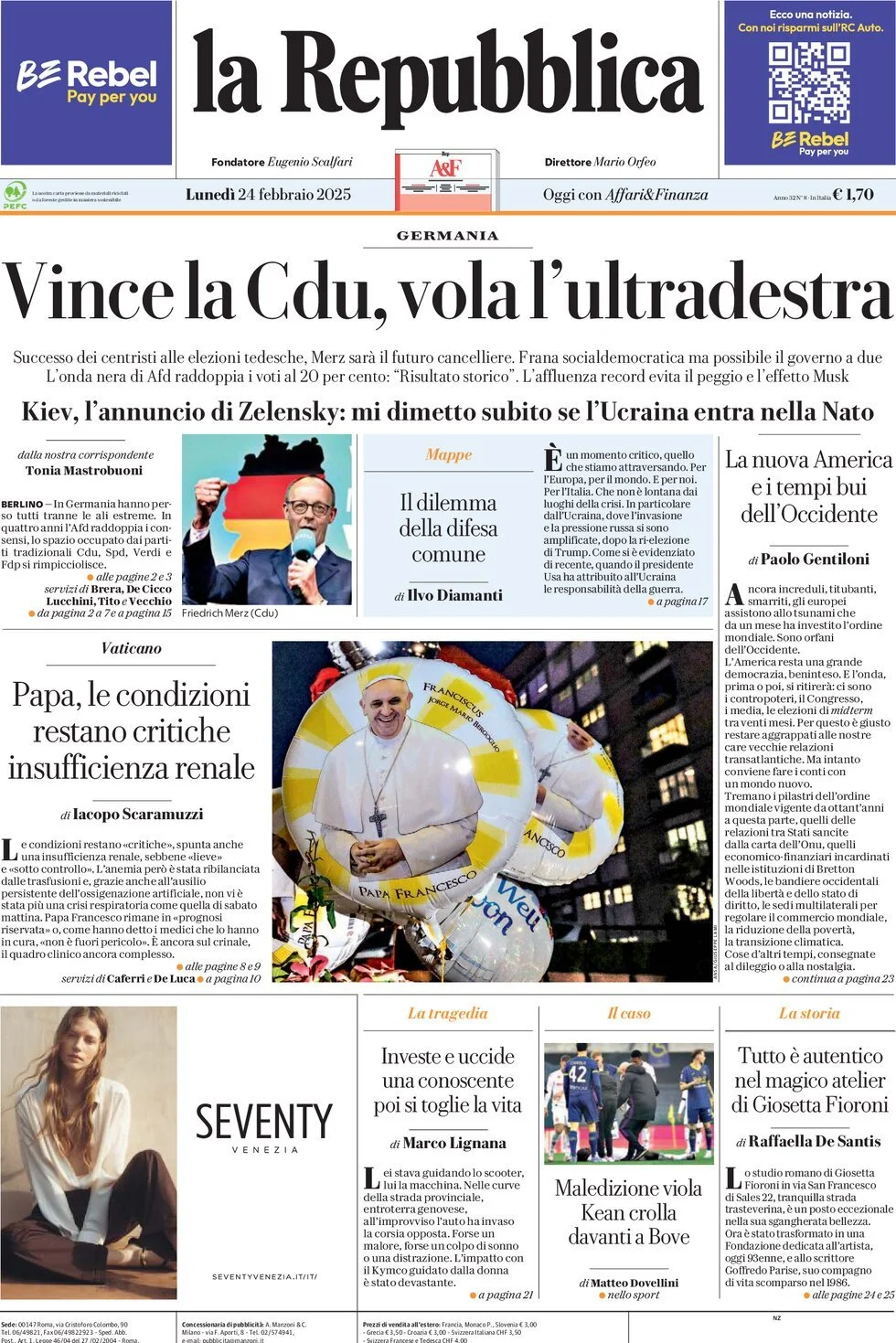 Prima-pagina-la-repubblica-edizione-di-oggi-24-02-2025