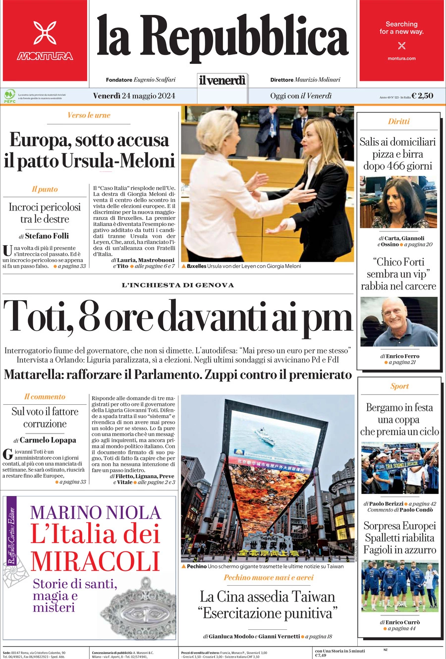 Prima-pagina-la-repubblica-edizione-di-oggi-24-05-2024