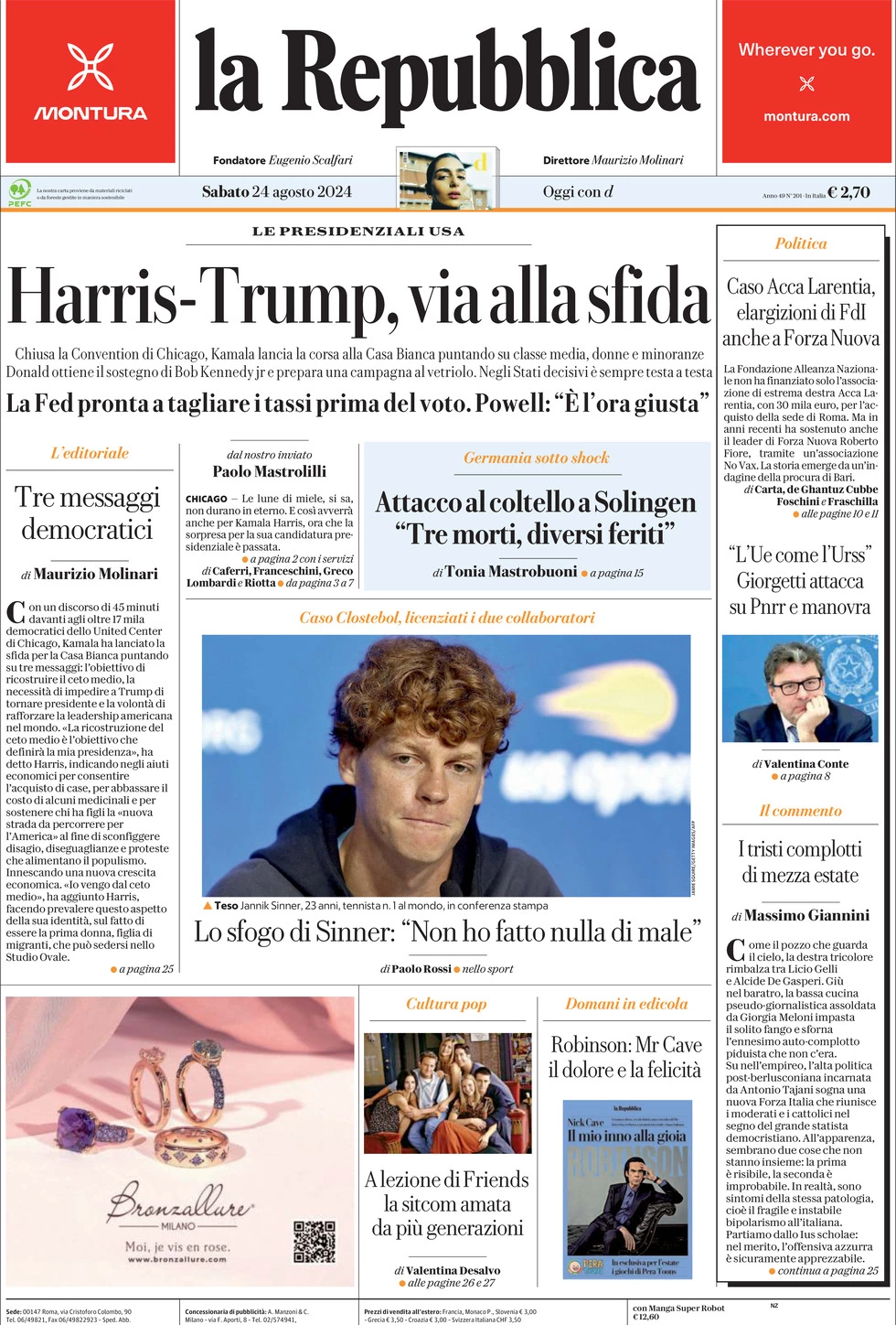 Prima-pagina-la-repubblica-edizione-di-oggi-24-08-2024