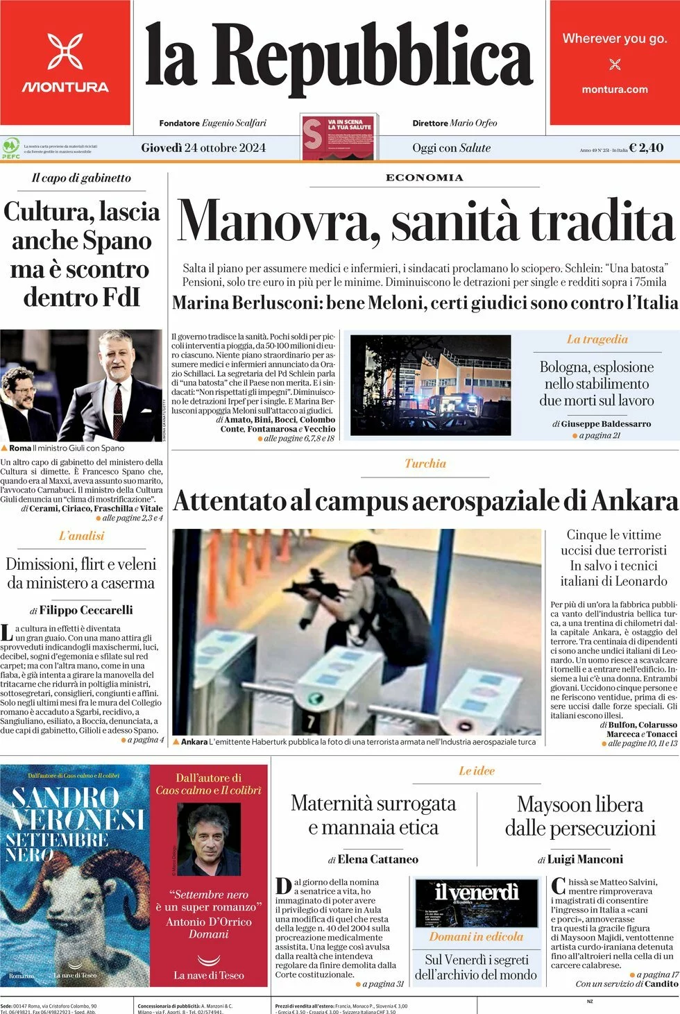 Prima-pagina-la-repubblica-edizione-di-oggi-24-10-2024