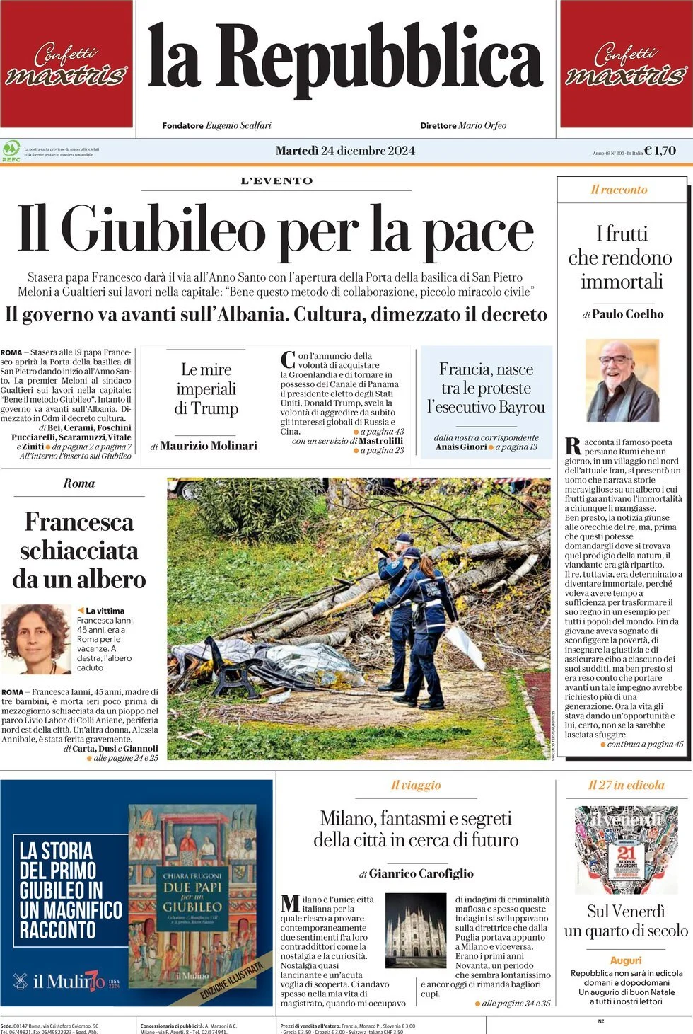 Prima-pagina-la-repubblica-edizione-di-oggi-24-12-2024