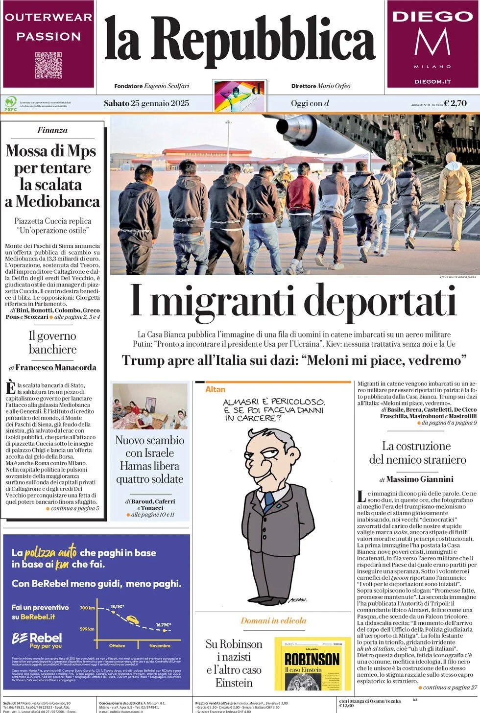 Prima-pagina-la-repubblica-edizione-di-oggi-25-01-2025