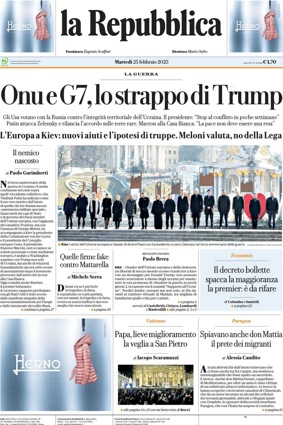 Prima-pagina-la-repubblica-edizione-di-oggi-25-02-2025