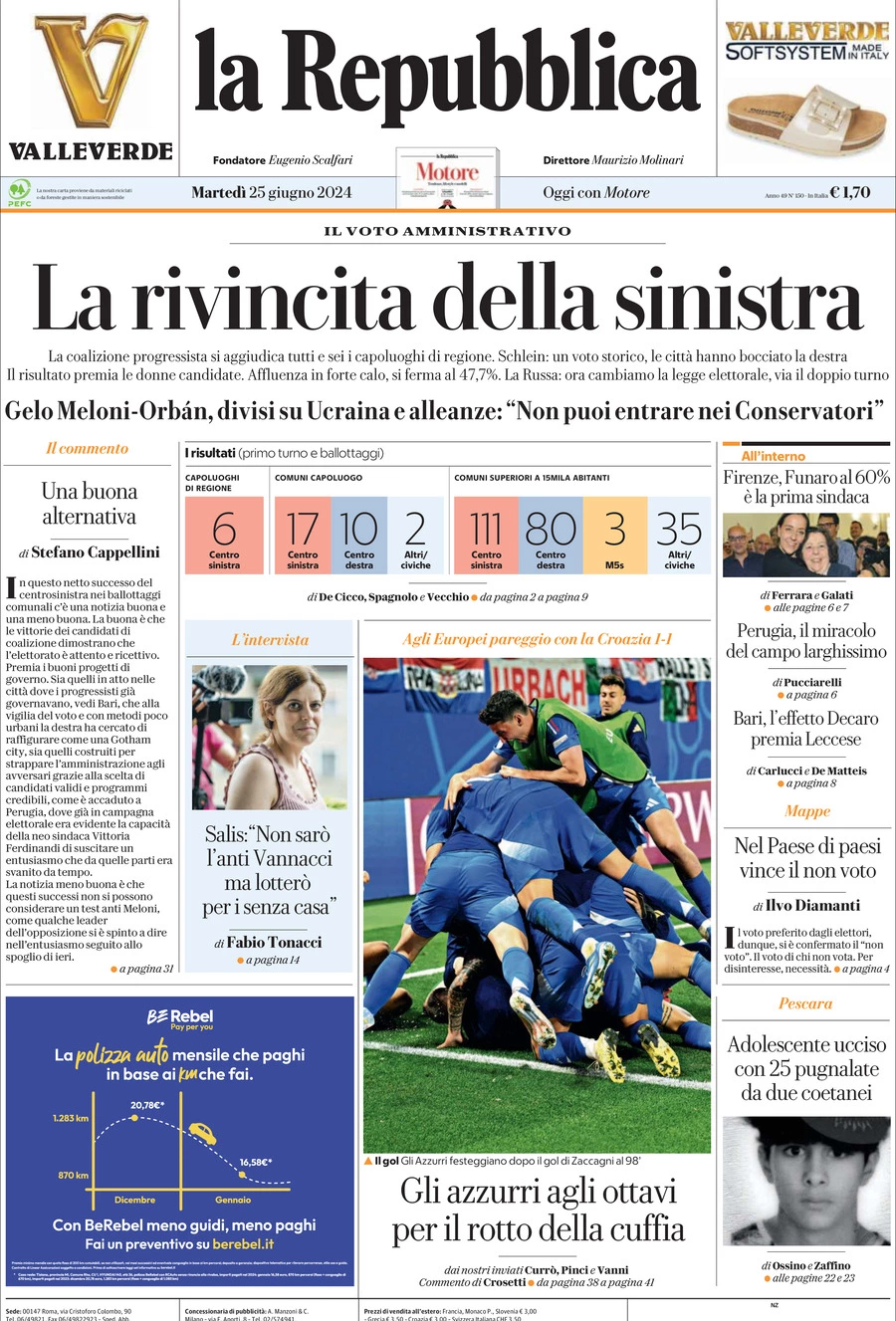 Prima-pagina-la-repubblica-edizione-di-oggi-25-06-2024