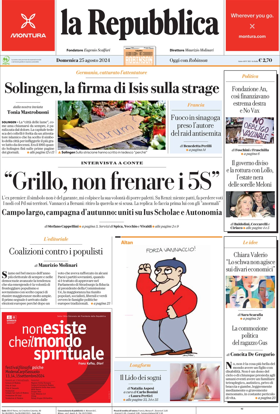 Prima-pagina-la-repubblica-edizione-di-oggi-25-08-2024