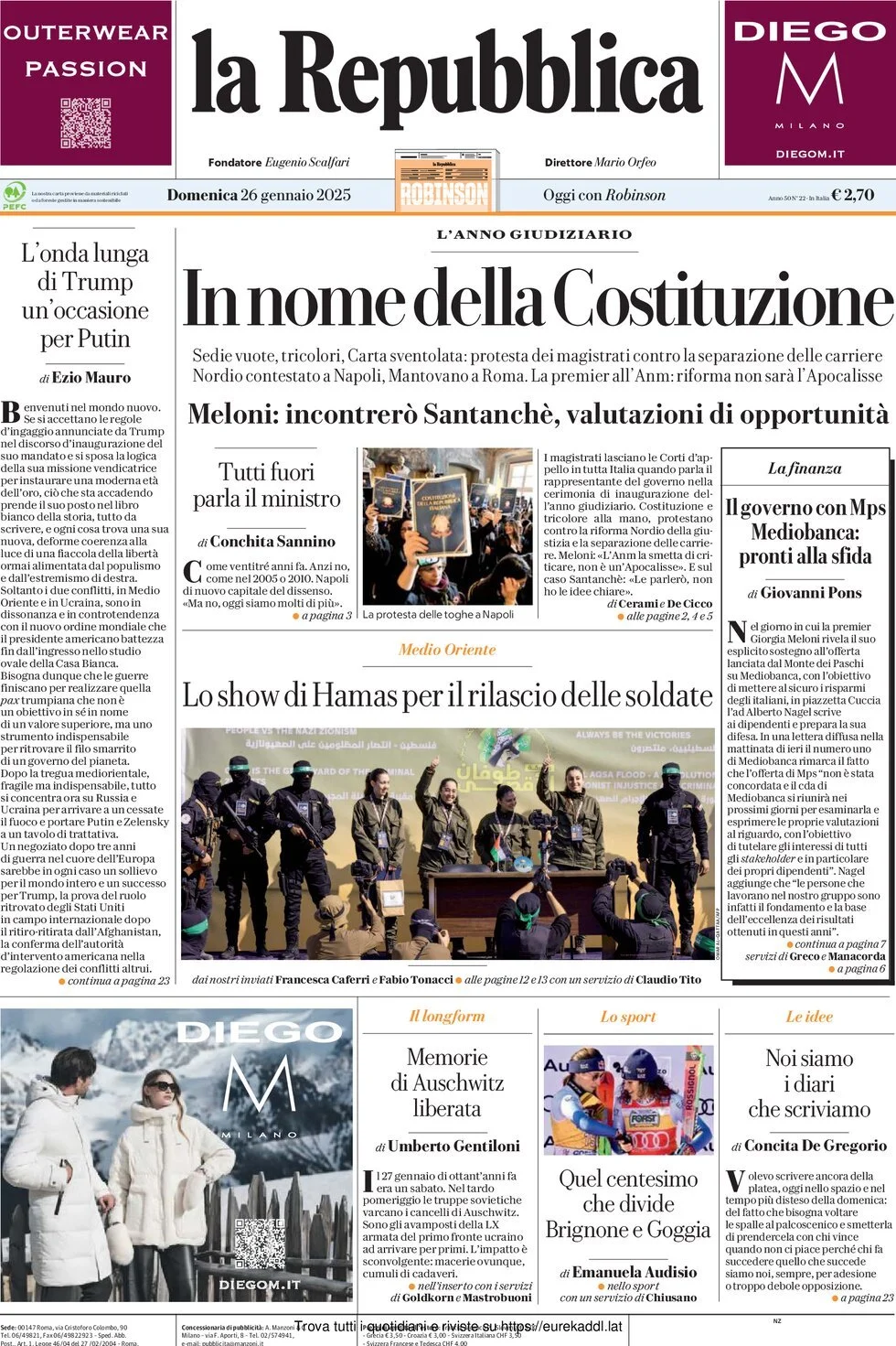 Prima-pagina-la-repubblica-edizione-di-oggi-26-01-2025