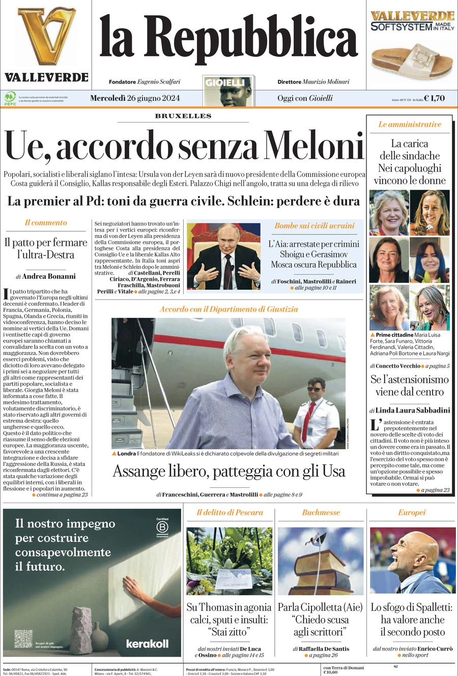 Prima-pagina-la-repubblica-edizione-di-oggi-26-06-2024