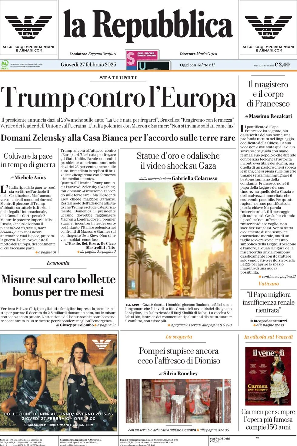 Prima-pagina-la-repubblica-edizione-di-oggi-27-02-2025