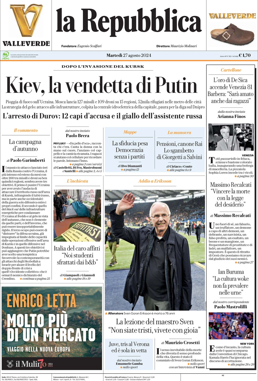 Prima-pagina-la-repubblica-edizione-di-oggi-27-08-2024