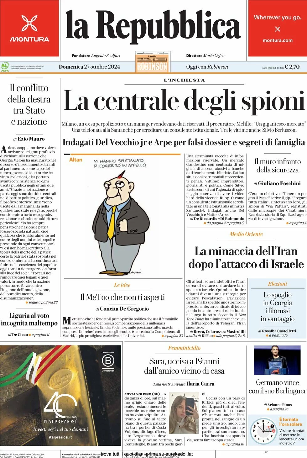 Prima-pagina-la-repubblica-edizione-di-oggi-27-10-2024