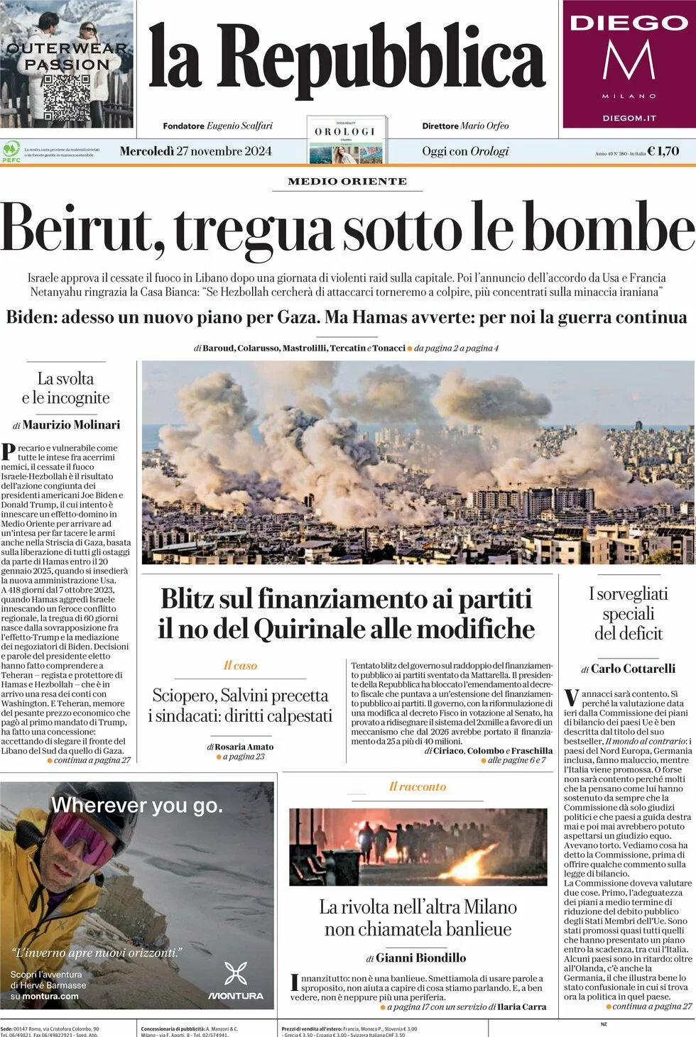 Prima-pagina-la-repubblica-edizione-di-oggi-27-11-2024