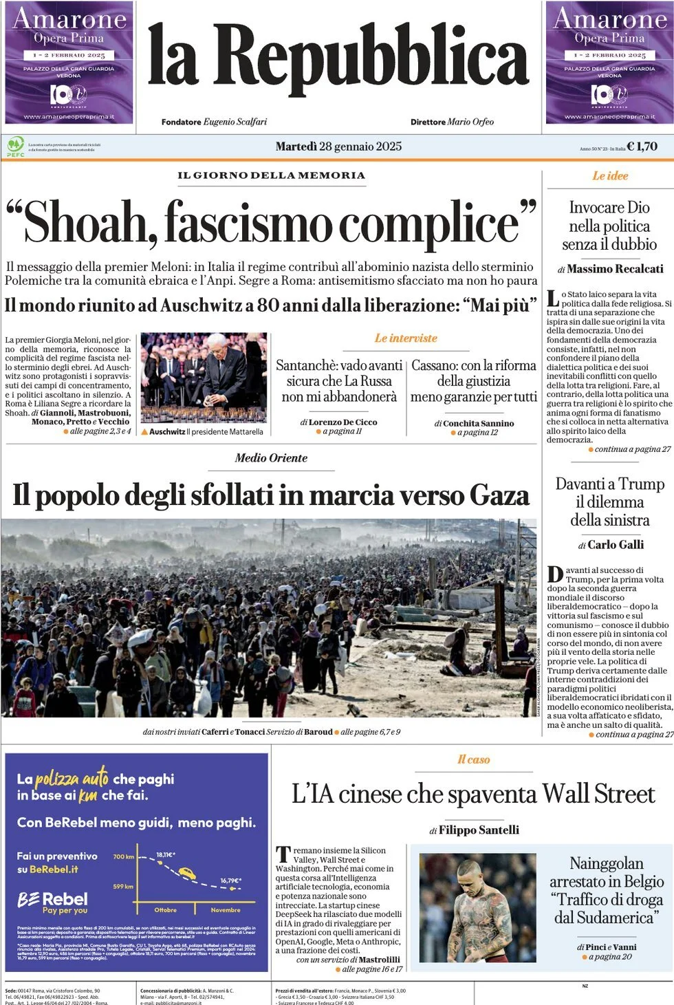 Prima-pagina-la-repubblica-edizione-di-oggi-28-01-2025