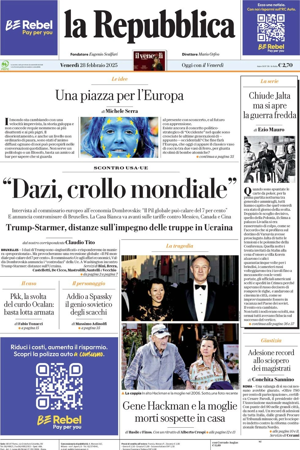 Prima-pagina-la-repubblica-edizione-di-oggi-28-02-2025