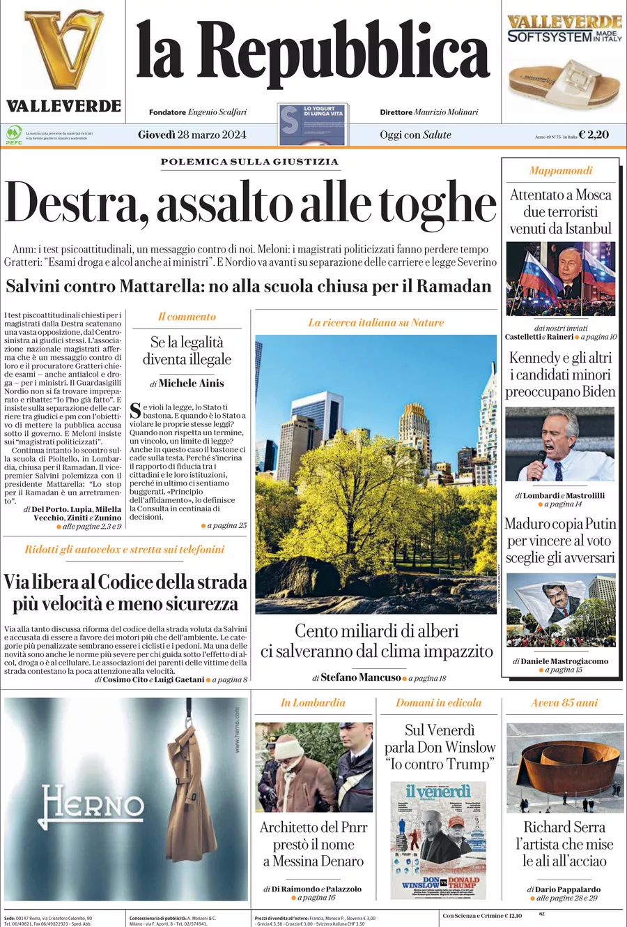 Prima-pagina-la-repubblica-edizione-di-oggi-28-03-2024