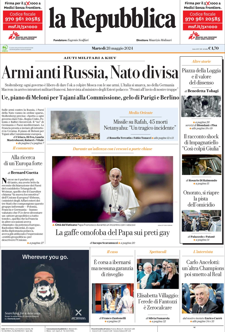 Prima-pagina-la-repubblica-edizione-di-oggi-28-05-2024