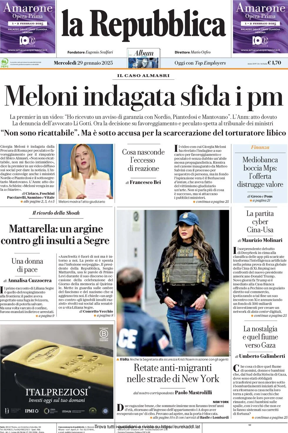 Prima-pagina-la-repubblica-edizione-di-oggi-29-01-2025