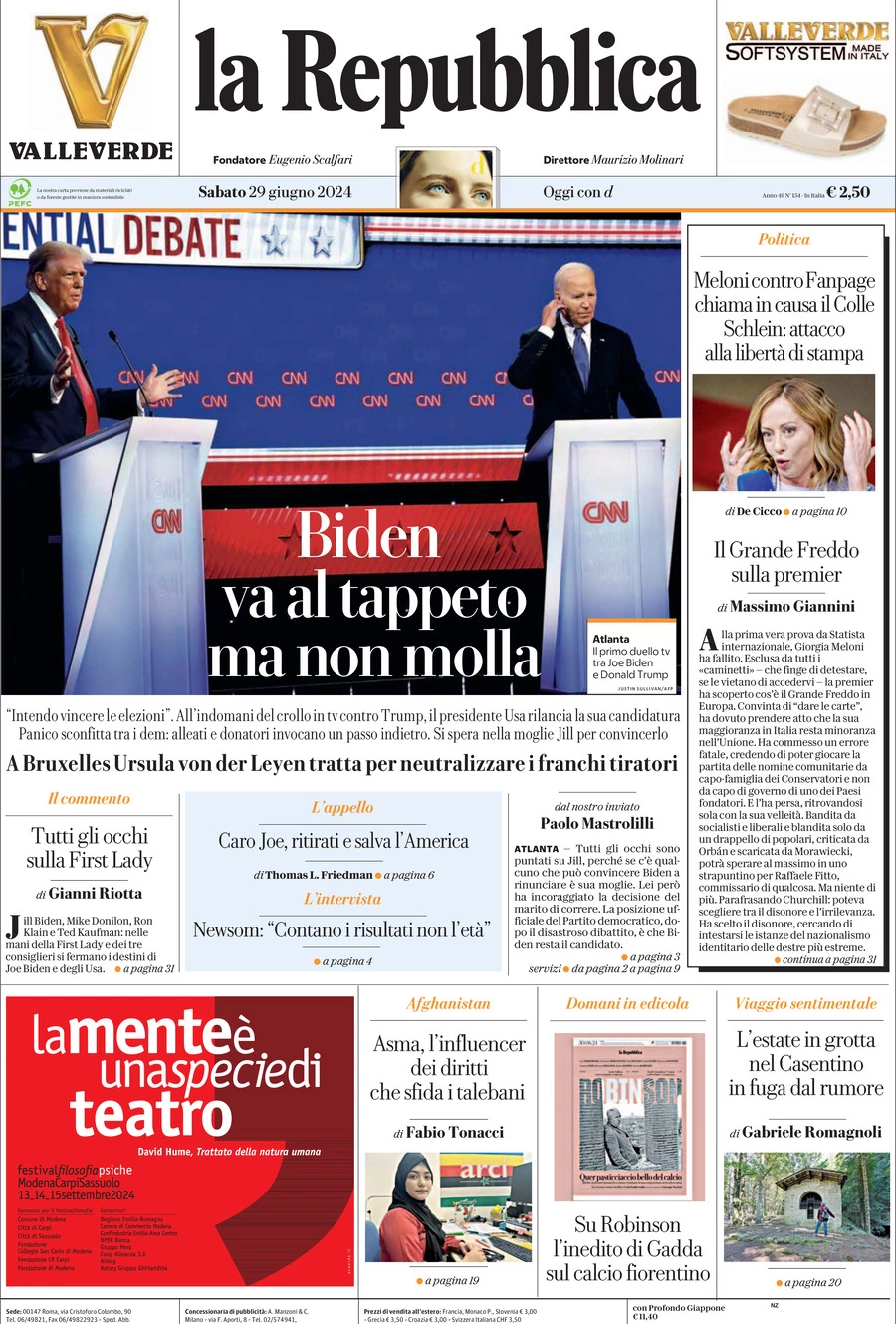 Prima-pagina-la-repubblica-edizione-di-oggi-29-06-2024