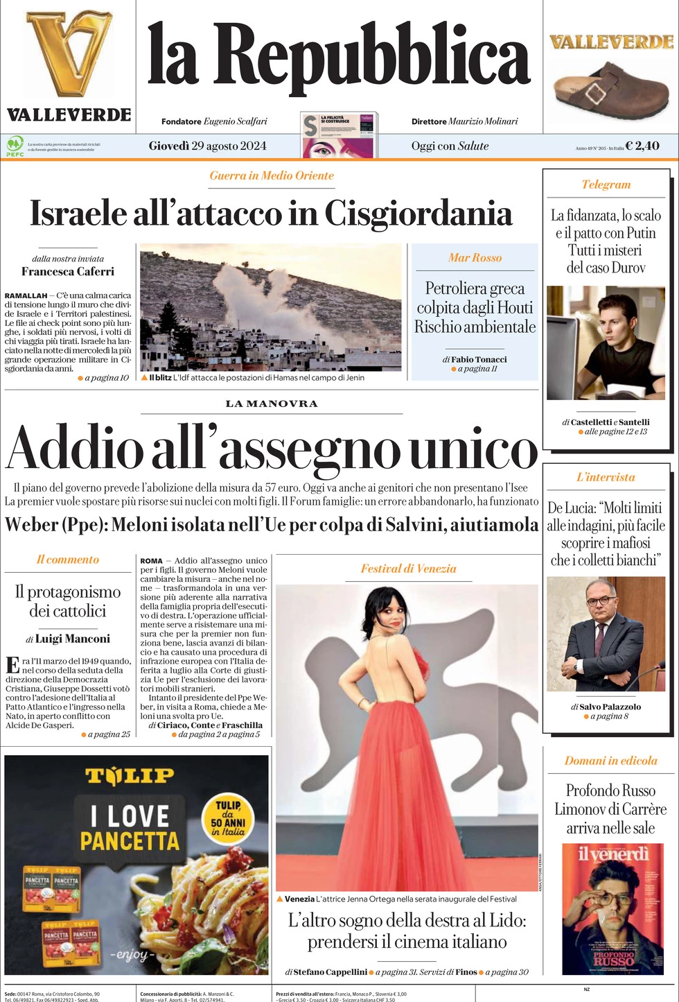 Prima-pagina-la-repubblica-edizione-di-oggi-29-08-2024