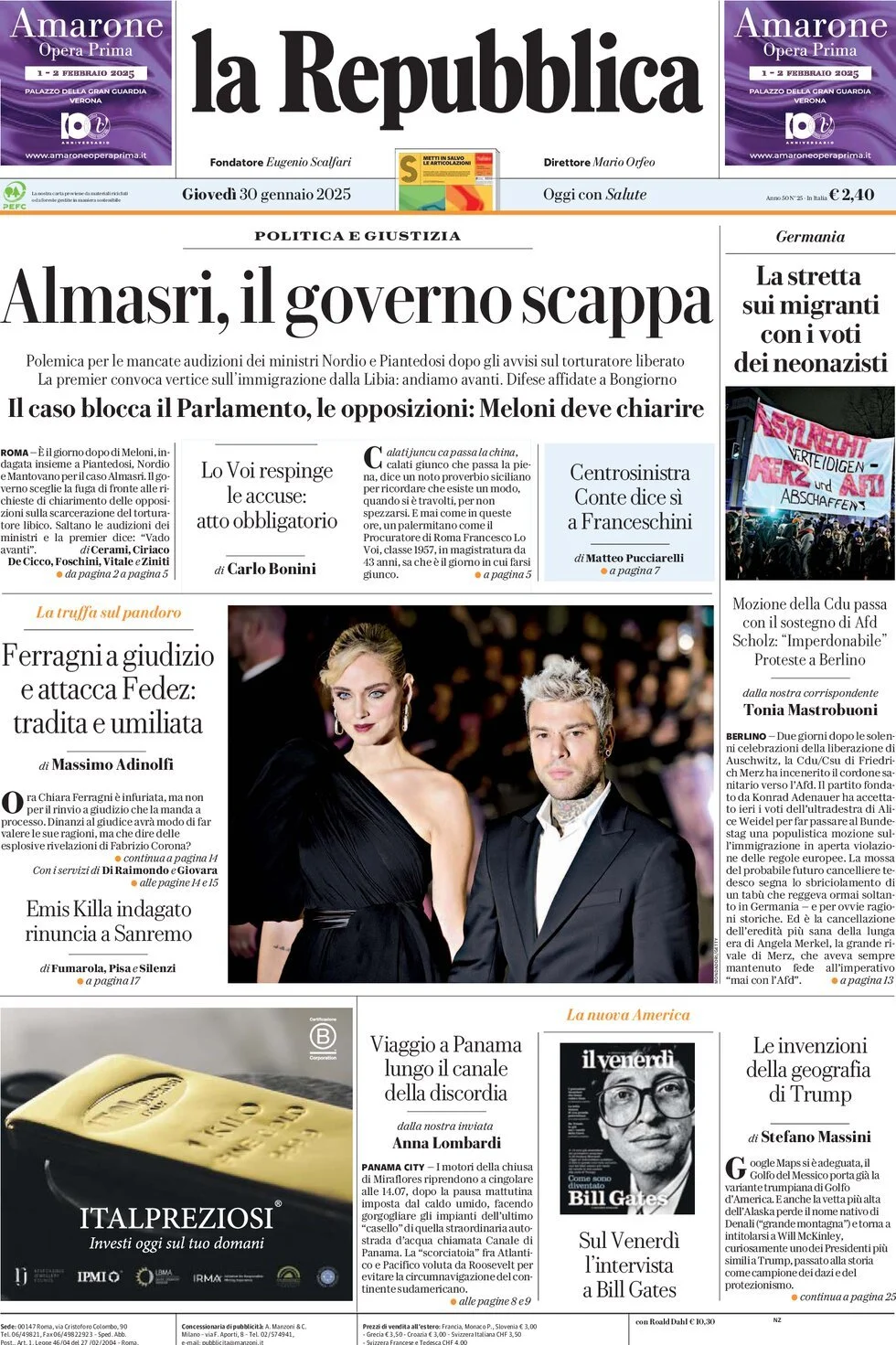 Prima-pagina-la-repubblica-edizione-di-oggi-30-01-2025